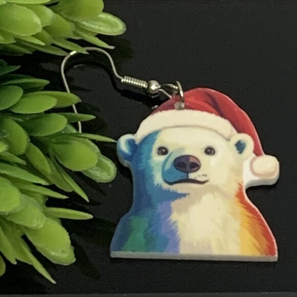 Polar Bear Earrings, Christmas Earrings, Gift Idea, Santa Earrings, Holiday - Picture 1 of 4